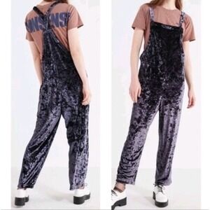 Urban Outfitters Dark Blue Crushed Velvet Relaxed Fit‎ Overalls Jumpsuit Size S
